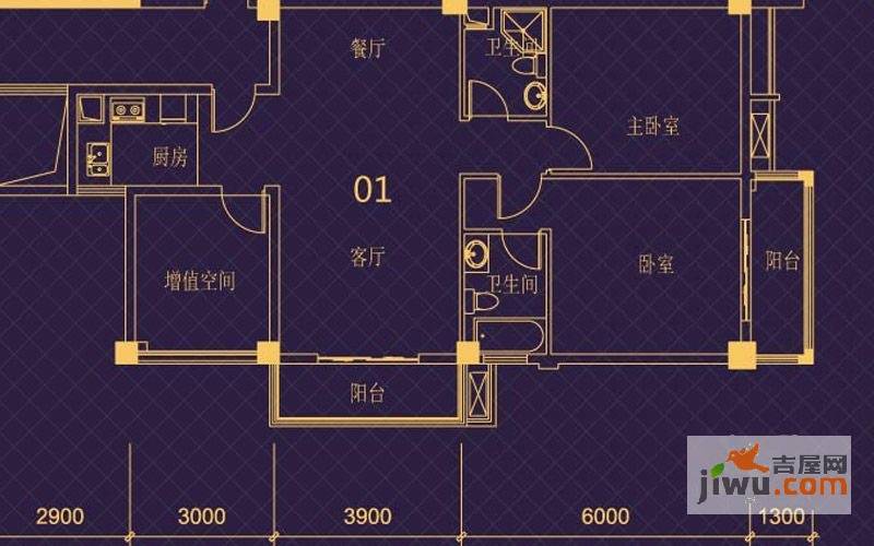 西广场12号2室2厅2卫107.4㎡户型图