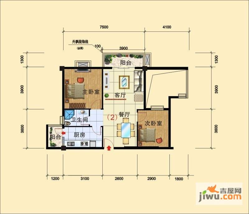 西广场12号2室2厅1卫79.5㎡户型图