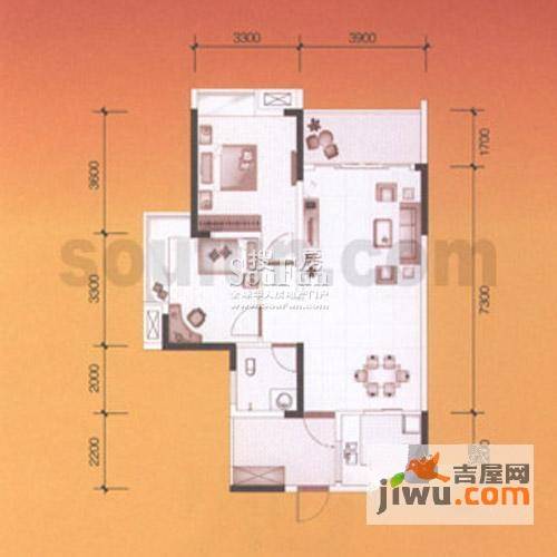 珠江太阳新天地2室2厅1卫户型图