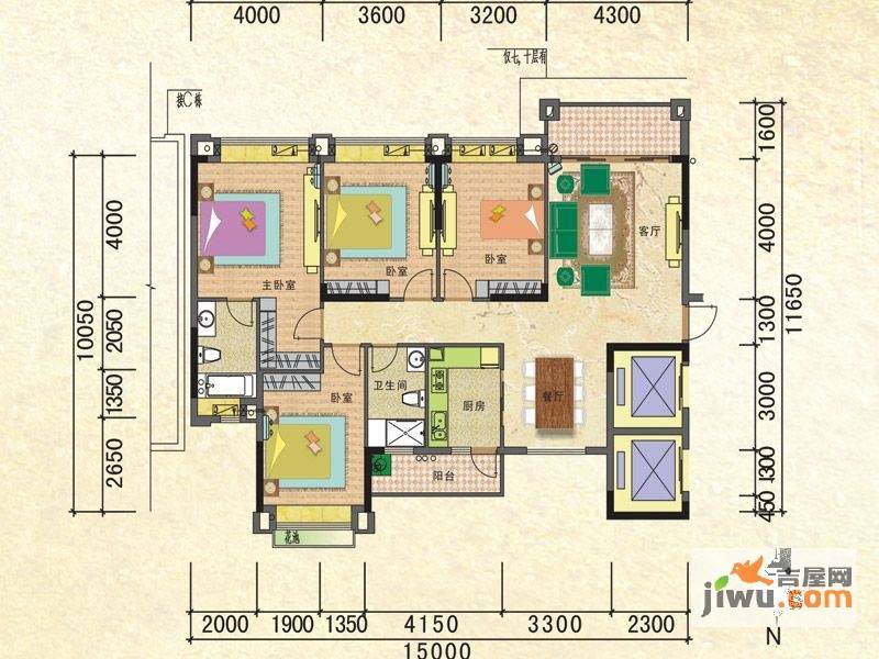 元邦明月金岸4室2厅2卫159.6㎡户型图