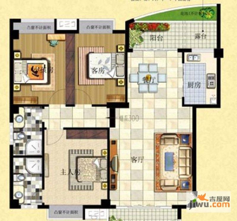 聚源东岸3室2厅2卫125.9㎡户型图