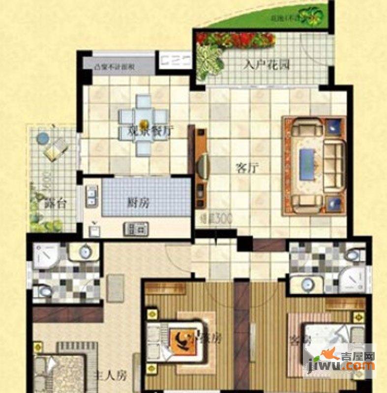 聚源东岸3室2厅2卫125.9㎡户型图