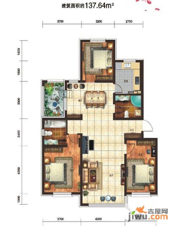 城建逸品假日3室2厅2卫137.6㎡户型图