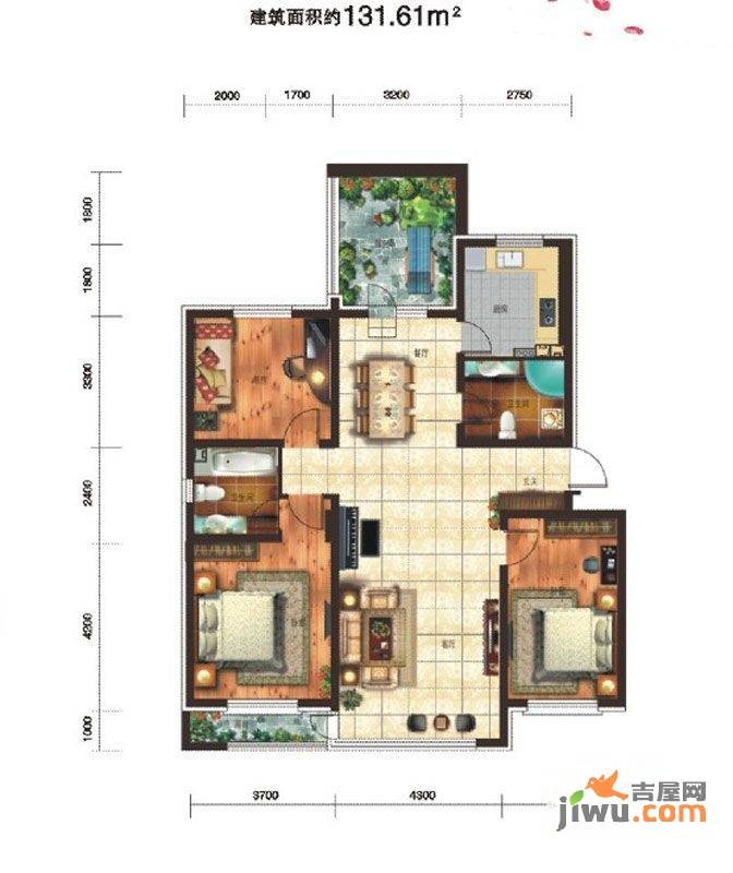 城建逸品假日3室2厅2卫131.6㎡户型图