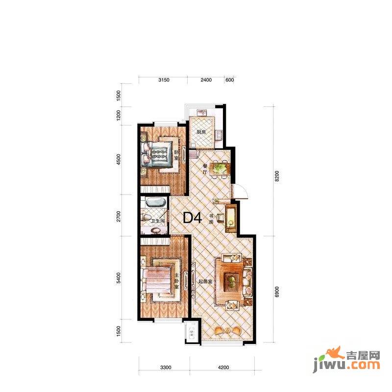 鑫丰雍景豪城3室2厅1卫96.7㎡户型图