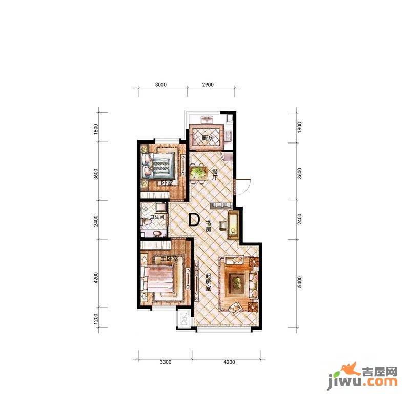 鑫丰雍景豪城3室2厅1卫97.3㎡户型图