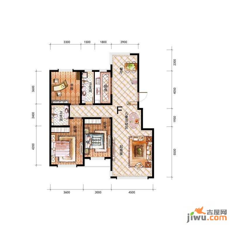 鑫丰雍景豪城3室3厅2卫134.1㎡户型图