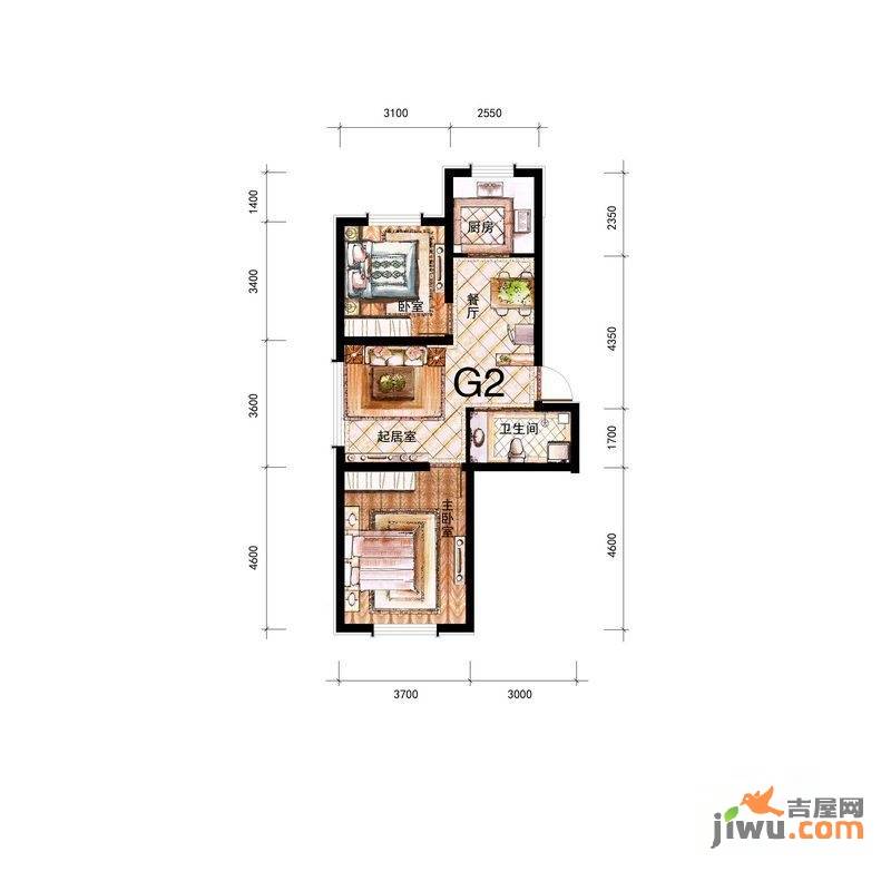 鑫丰雍景豪城2室2厅1卫73.2㎡户型图