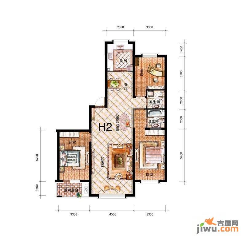 鑫丰雍景豪城3室3厅2卫137.1㎡户型图