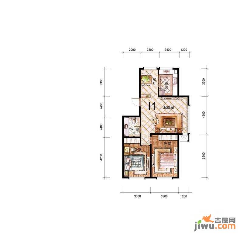 鑫丰雍景豪城2室2厅1卫96.3㎡户型图