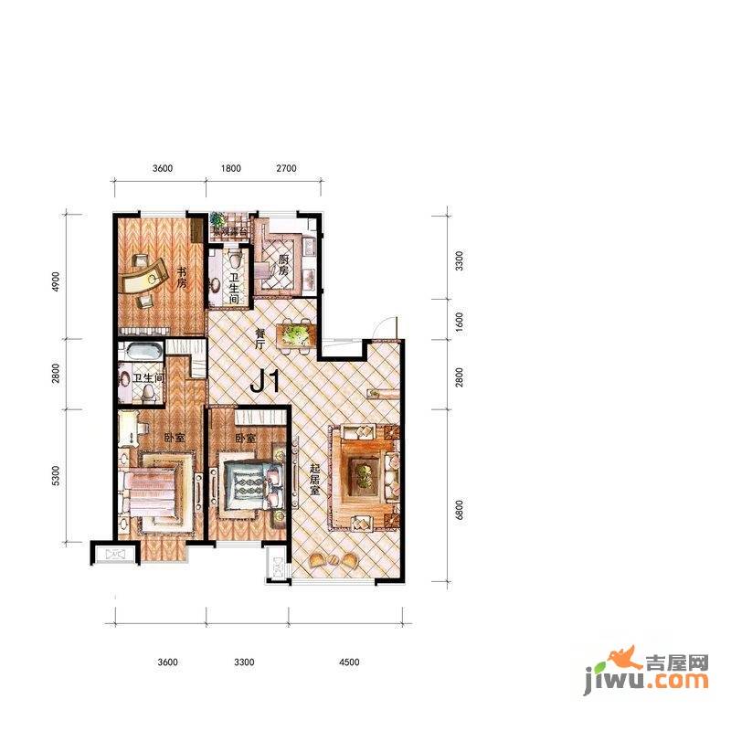 鑫丰雍景豪城3室2厅2卫163.8㎡户型图