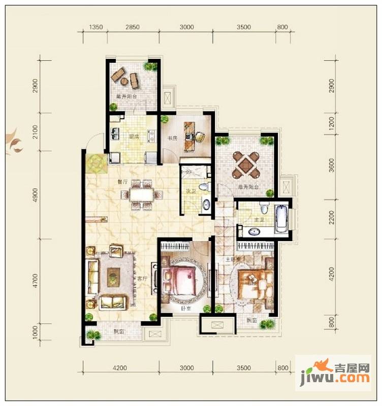 金地滨河国际社区3室2厅2卫户型图