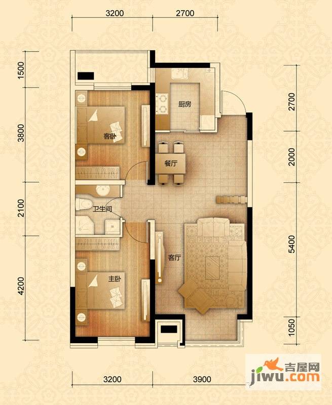 名门国际2室2厅1卫93.4㎡户型图