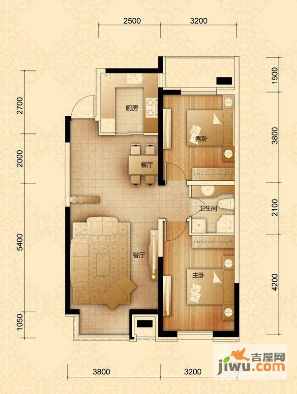 名门国际2室2厅1卫91㎡户型图