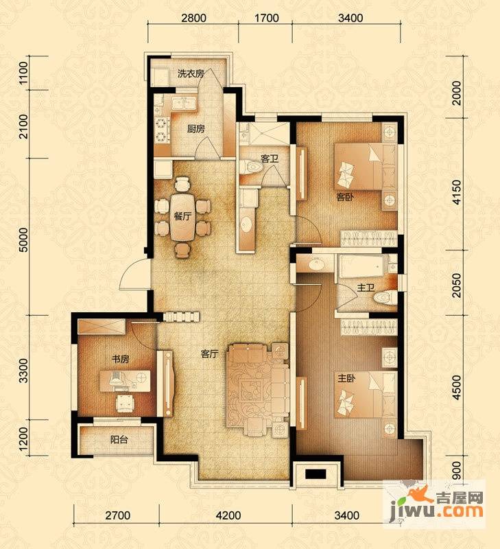 名门国际3室2厅2卫121.3㎡户型图