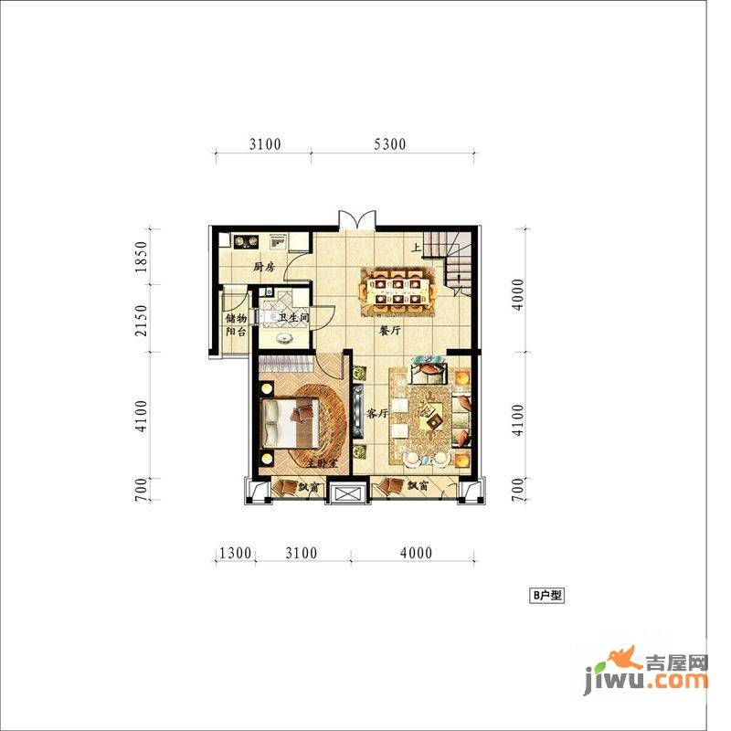 中海龙湾二期1室2厅1卫160㎡户型图