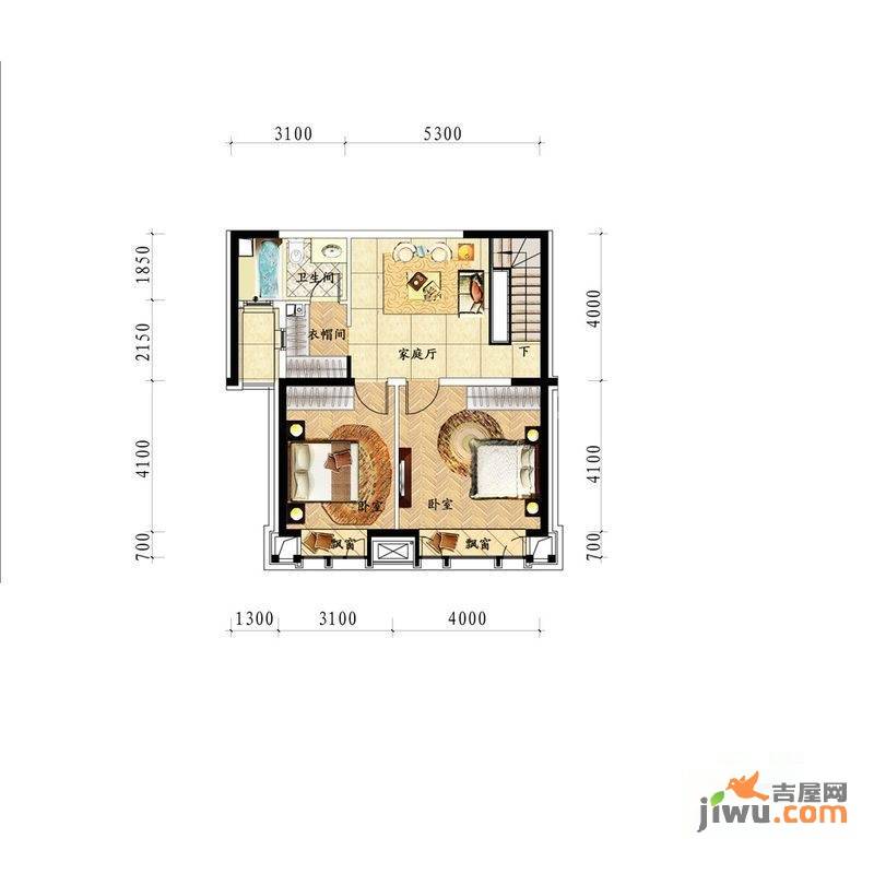 中海龙湾二期2室1厅1卫160㎡户型图