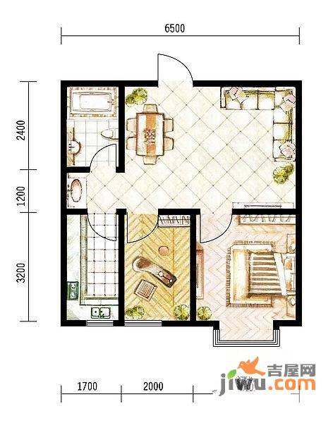 富海同盛2室2厅1卫59.8㎡户型图