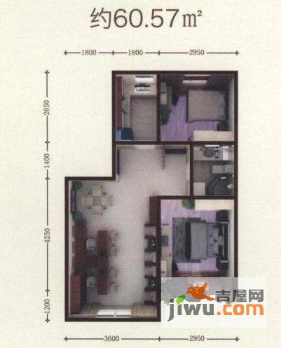 富润阳光2室1厅1卫60.6㎡户型图