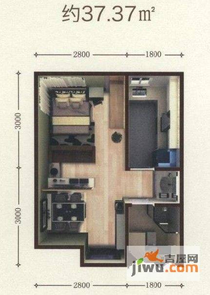 富润阳光1室1厅1卫37.4㎡户型图