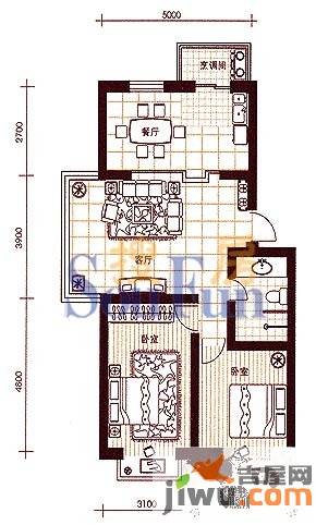 富城国际花园2室2厅1卫88㎡户型图