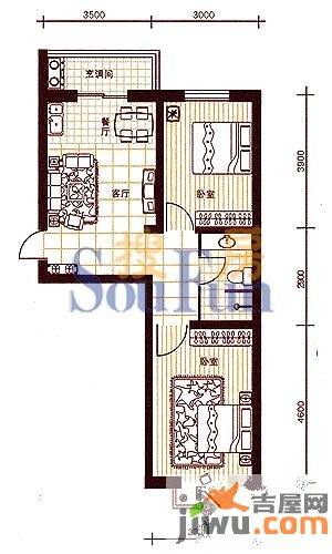 富城国际花园2室2厅1卫67㎡户型图