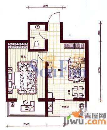 富城国际花园1室2厅1卫46㎡户型图