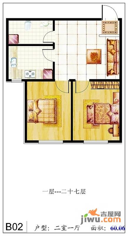 长河湾2室1厅0卫60.1㎡户型图