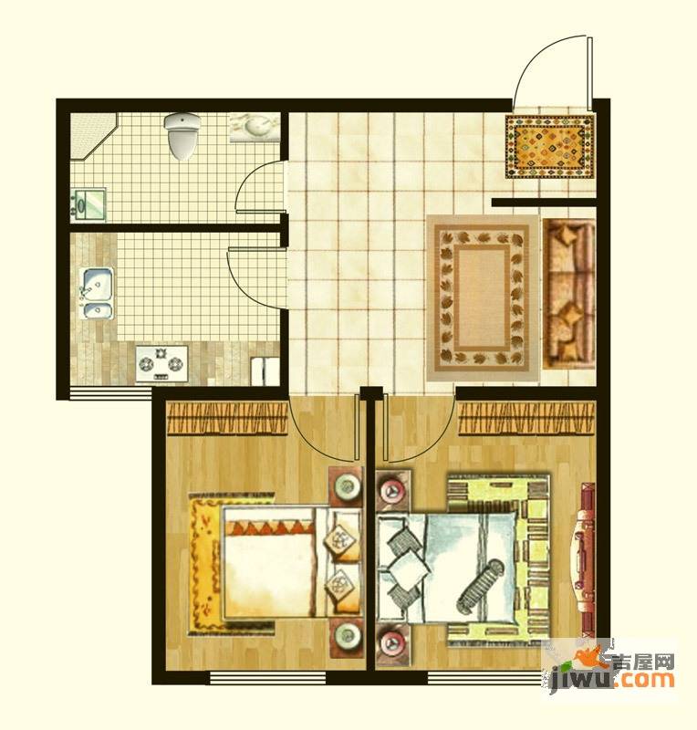 长河湾2室1厅1卫65㎡户型图