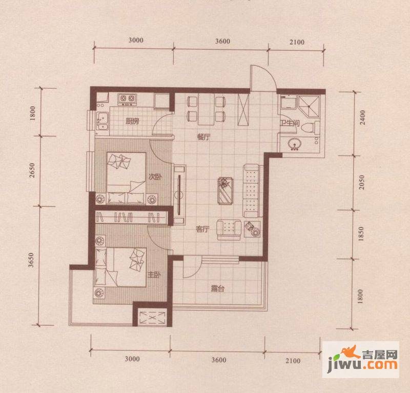 华府丹郡悦湖2室2厅1卫73㎡户型图