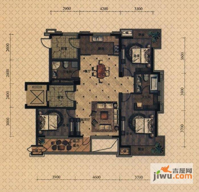 中铁·人杰水岸3室2厅2卫137㎡户型图