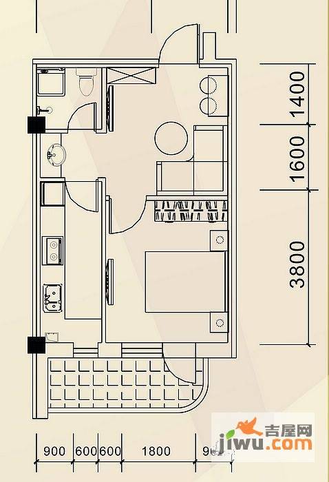 青霖嘉园1室1厅1卫44㎡户型图