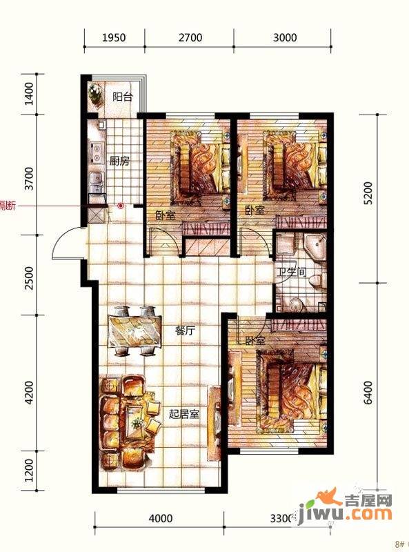 苏堤春晓3室2厅1卫110㎡户型图