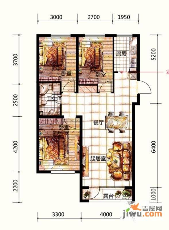 苏堤春晓3室2厅1卫109㎡户型图