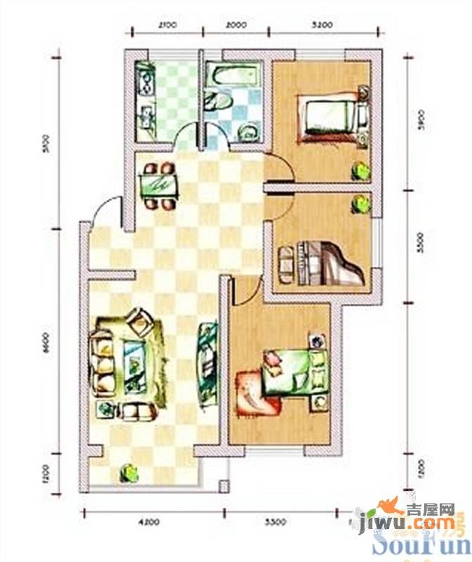 塞纳家园3室2厅1卫106.5㎡户型图