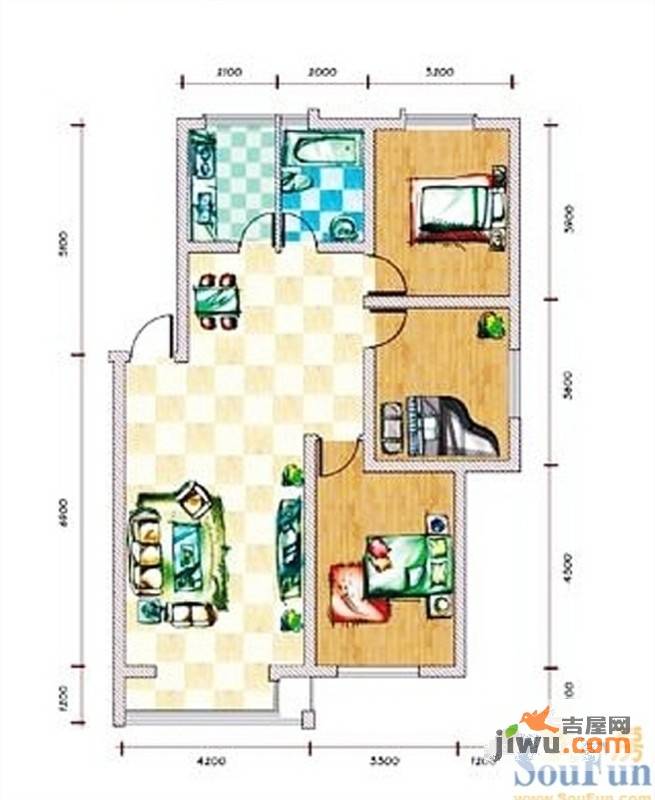 塞纳家园3室2厅1卫108.9㎡户型图