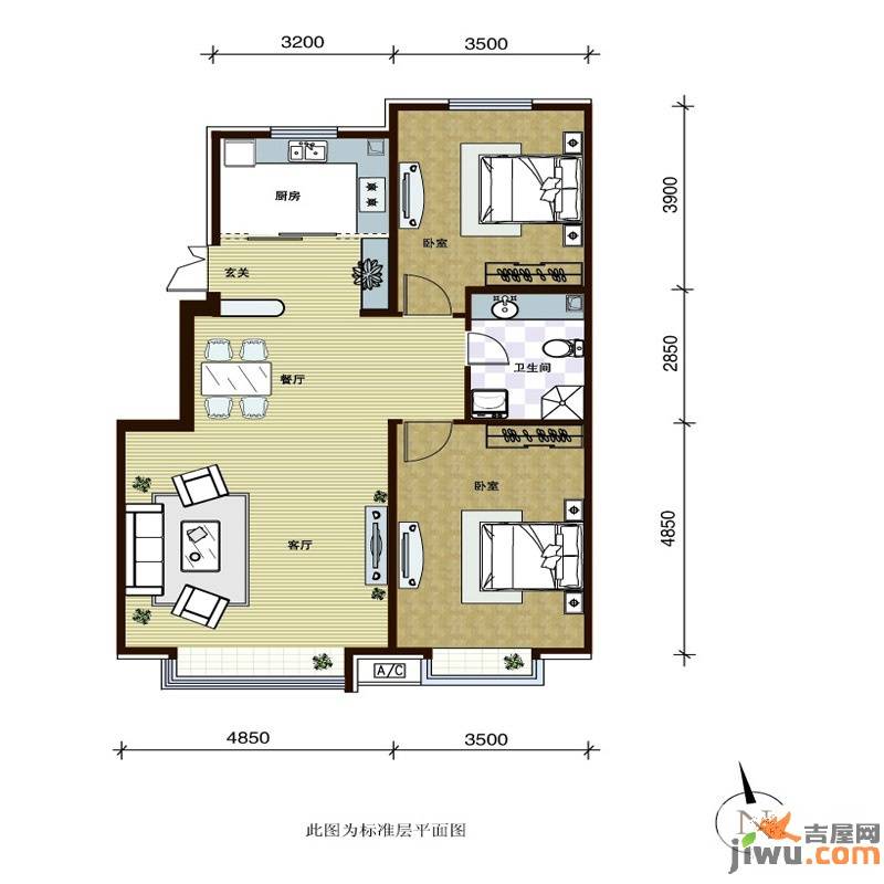 第一城2室2厅1卫101.5㎡户型图