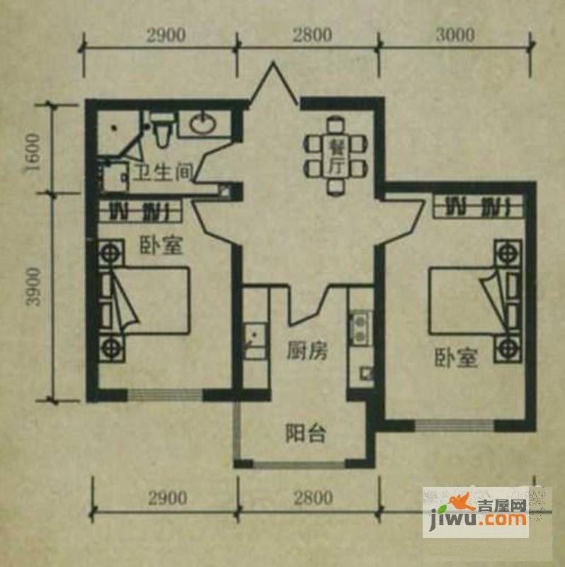 璟悦香湾2室1厅1卫56.4㎡户型图