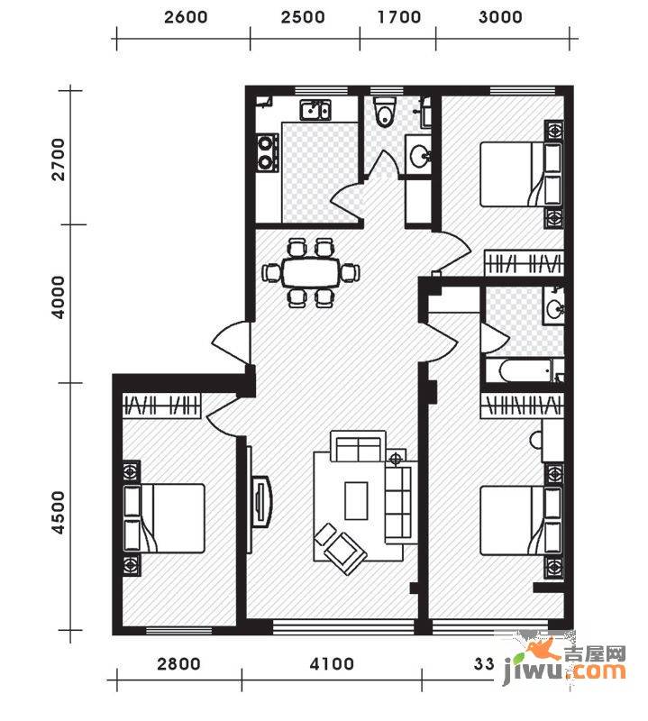 漾日华庭3室2厅2卫118㎡户型图