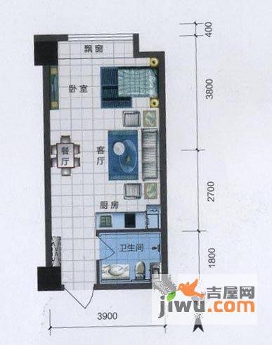 中海寰宇天下天钻1室2厅1卫39㎡户型图