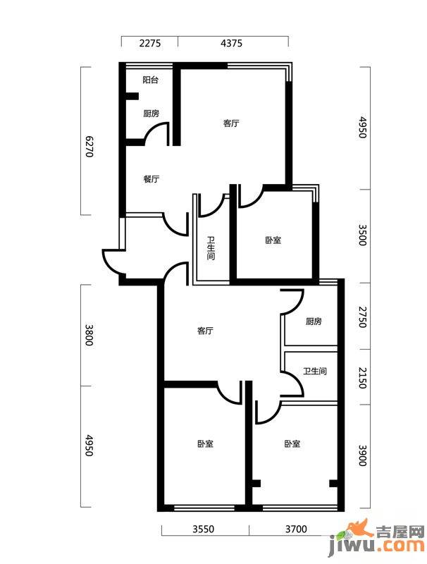 瑞宝国际花苑3室2厅2卫156.1㎡户型图