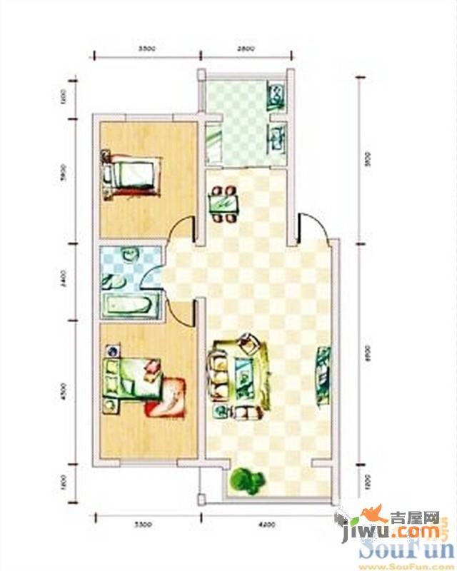 塞纳家园2室2厅1卫93.5㎡户型图