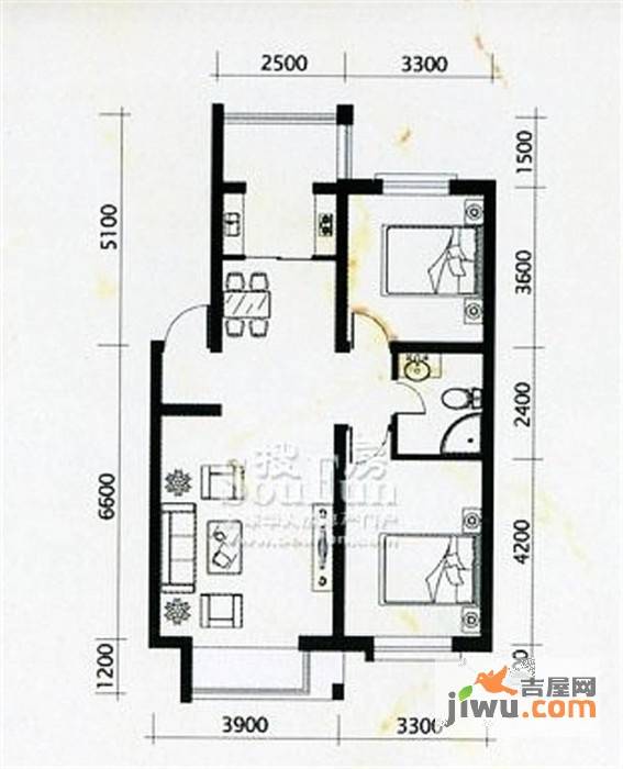 塞纳家园2室2厅1卫85.5㎡户型图