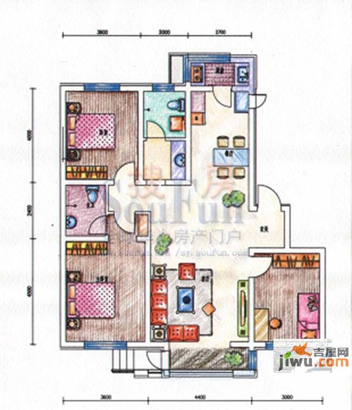 香蓝蒲河3室2厅2卫122.3㎡户型图