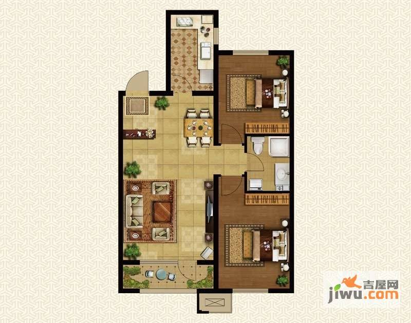 龙湖紫都城一期2室2厅1卫88㎡户型图