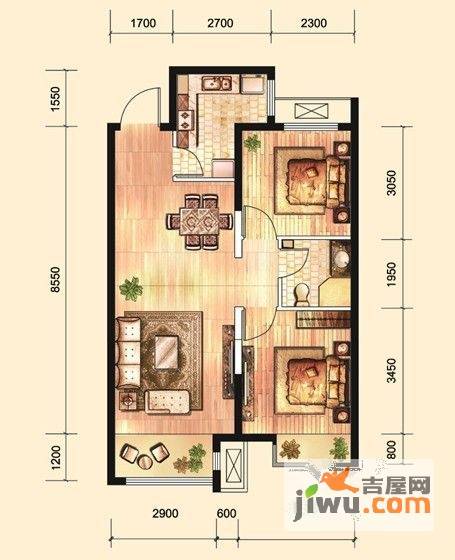 电建地产海赋外滩2室2厅1卫86㎡户型图