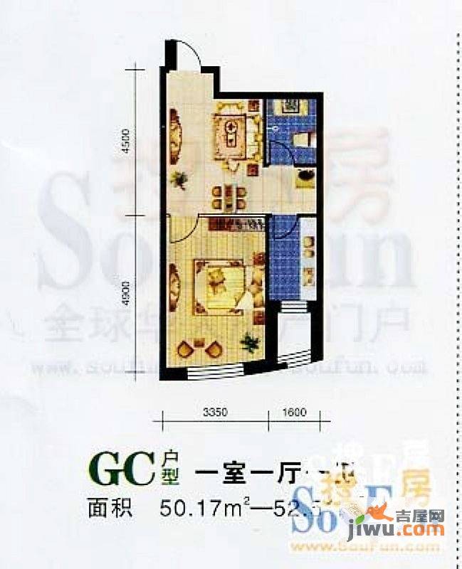 天和人家1室1厅1卫52.5㎡户型图