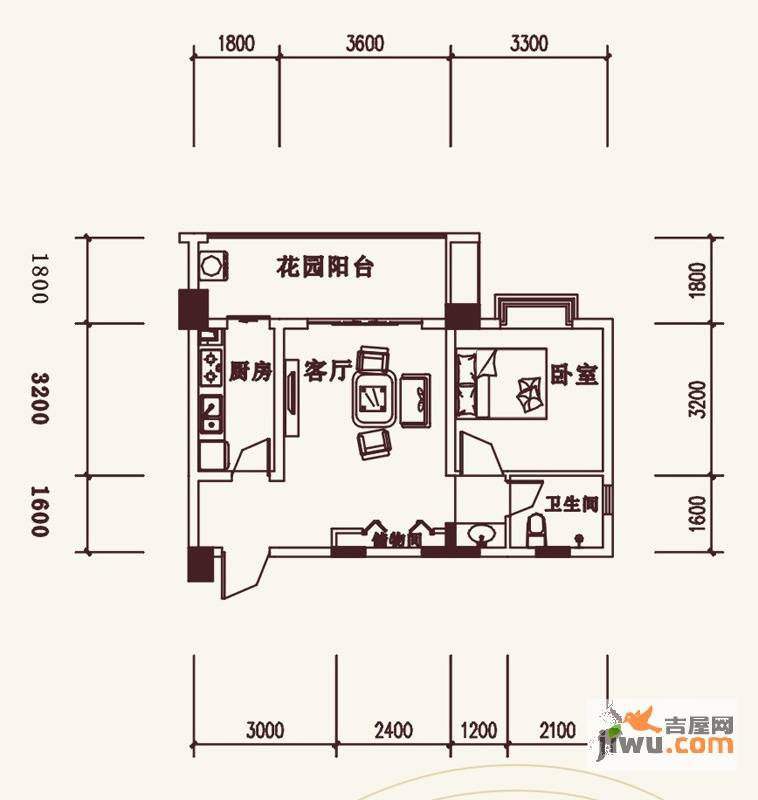 DOlala家1室2厅1卫56.7㎡户型图