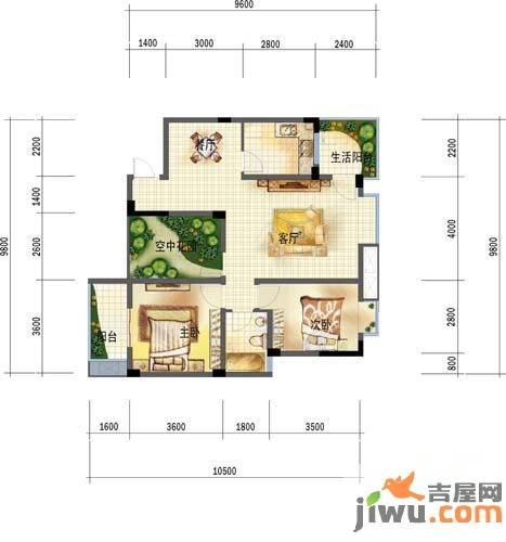 大华水映岛2室2厅1卫83㎡户型图