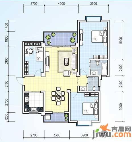 江海锦华苑3室2厅2卫134.2㎡户型图